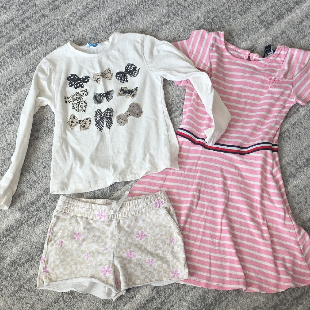OshKosh B'gosh Pink Striped Dress and White Butterfly Top Set